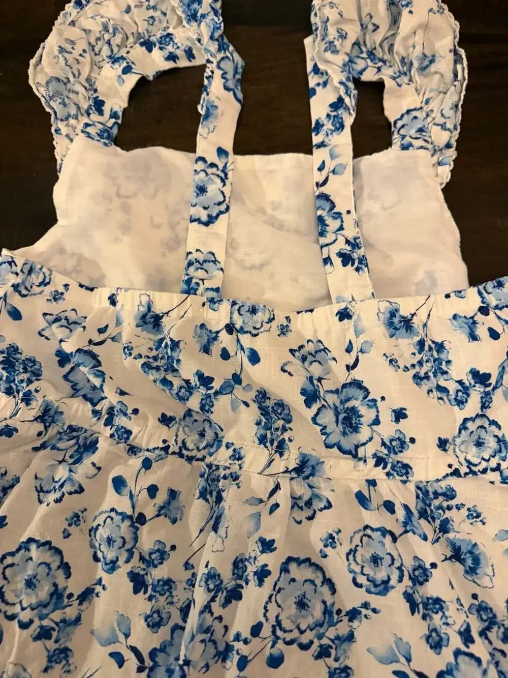 Haute Hippie Kids Style Blue and White Floral Ruffle Strap Dress Size 12
